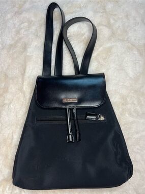 Liz Claiborne Black Nylon and Faux Leather Backpack